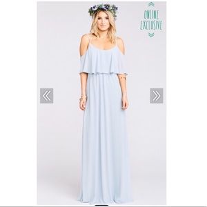 Caitlin ruffle maxi dress steel blue chiffon